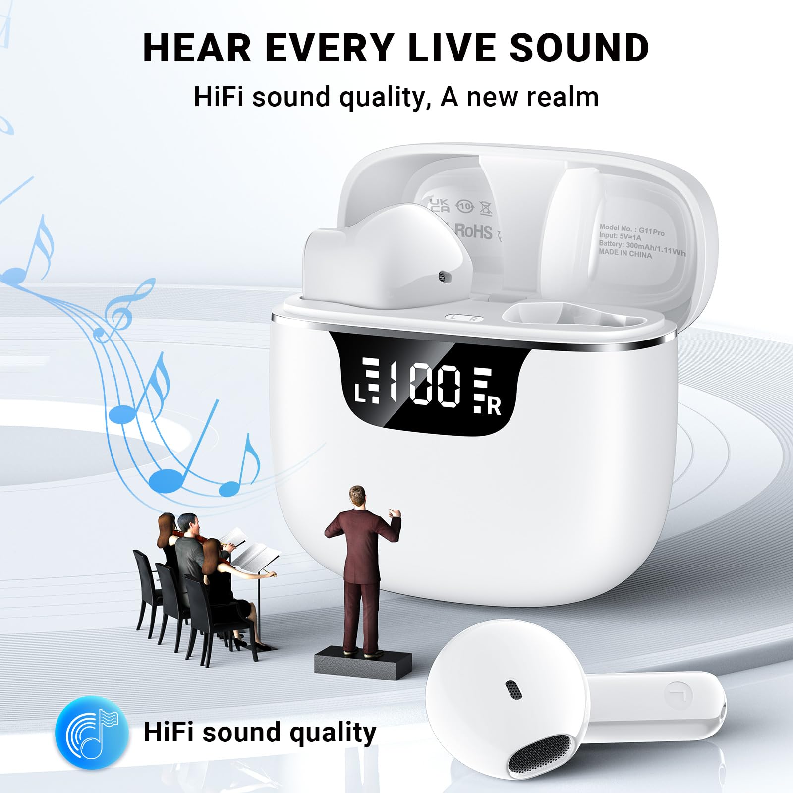 Godyse Bluetooth Earbuds - ENC Noise Cancelling, IPX6, 42H Playtime