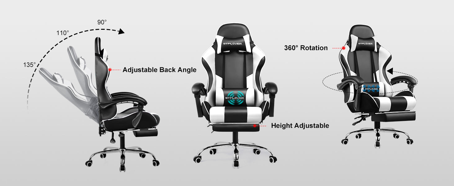 GTPLAYER Gaming Chair — Massage, Footrest, Lumbar Support