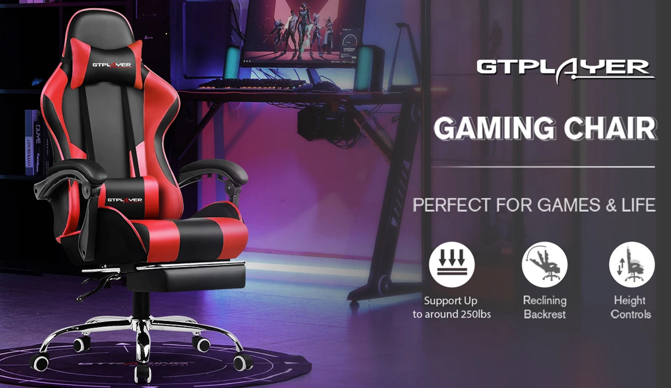 GTPLAYER Gaming Chair — Massage, Footrest, Lumbar Support