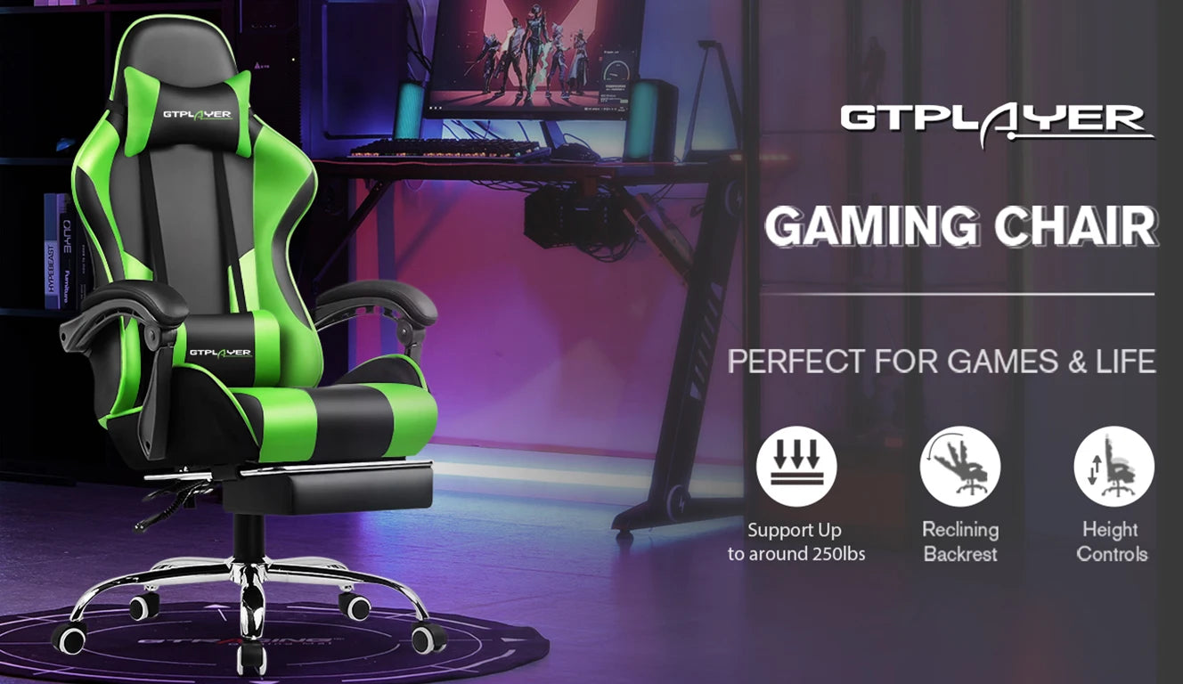GTPLAYER Gaming Chair — Massage, Footrest, Lumbar Support