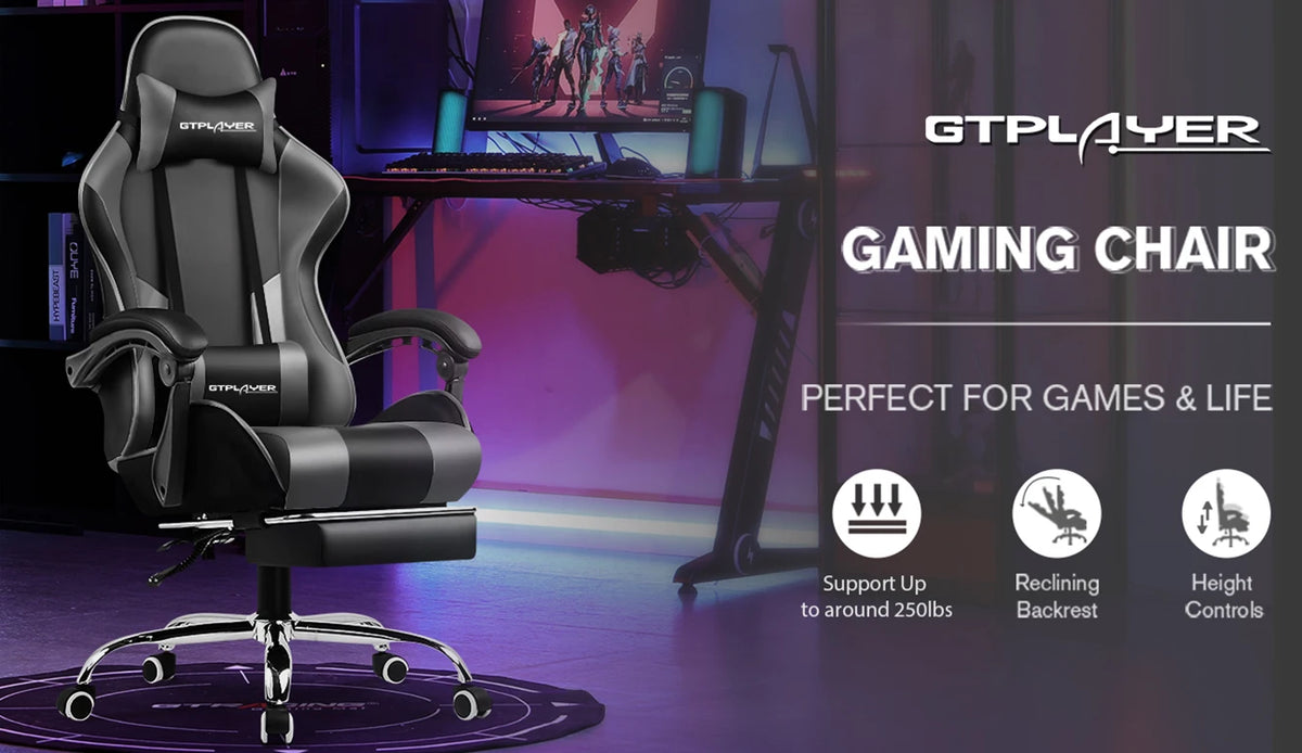 GTPLAYER Gaming Chair — Massage, Footrest, Lumbar Support