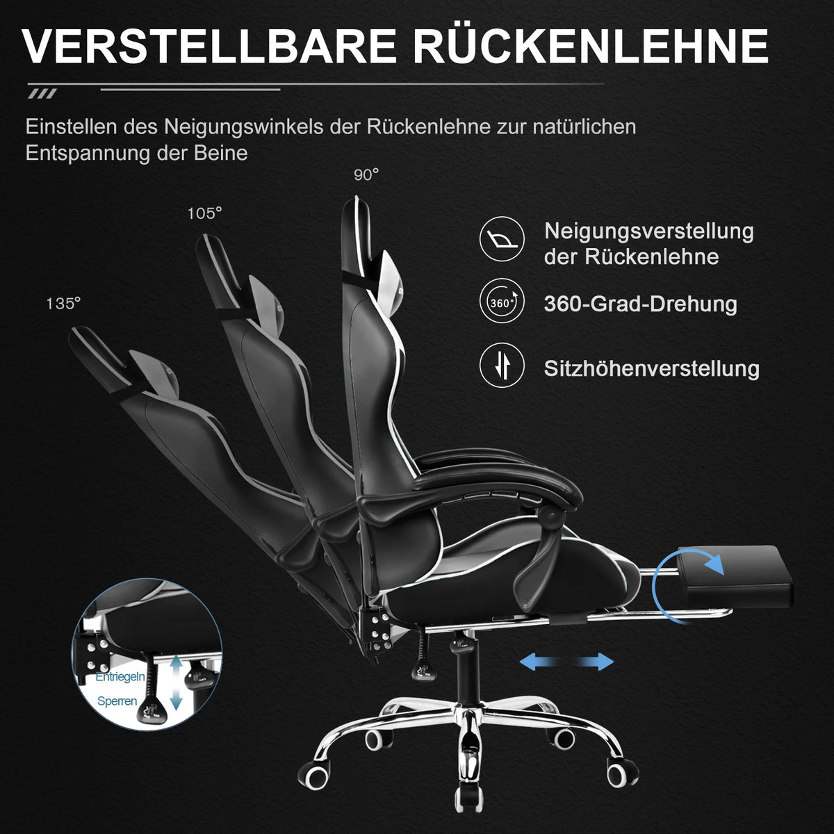 GTPLAYER Gaming Chair — Massage, Footrest, Lumbar Support