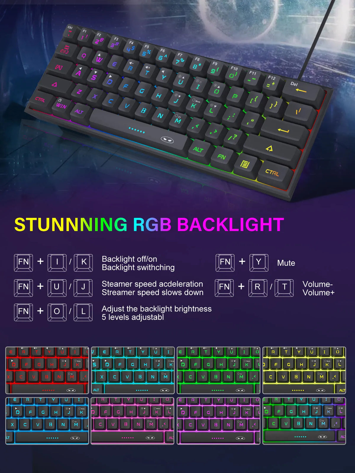 MageGee Mini 60% Compact Gaming Keyboard — RGB, 61 Keys