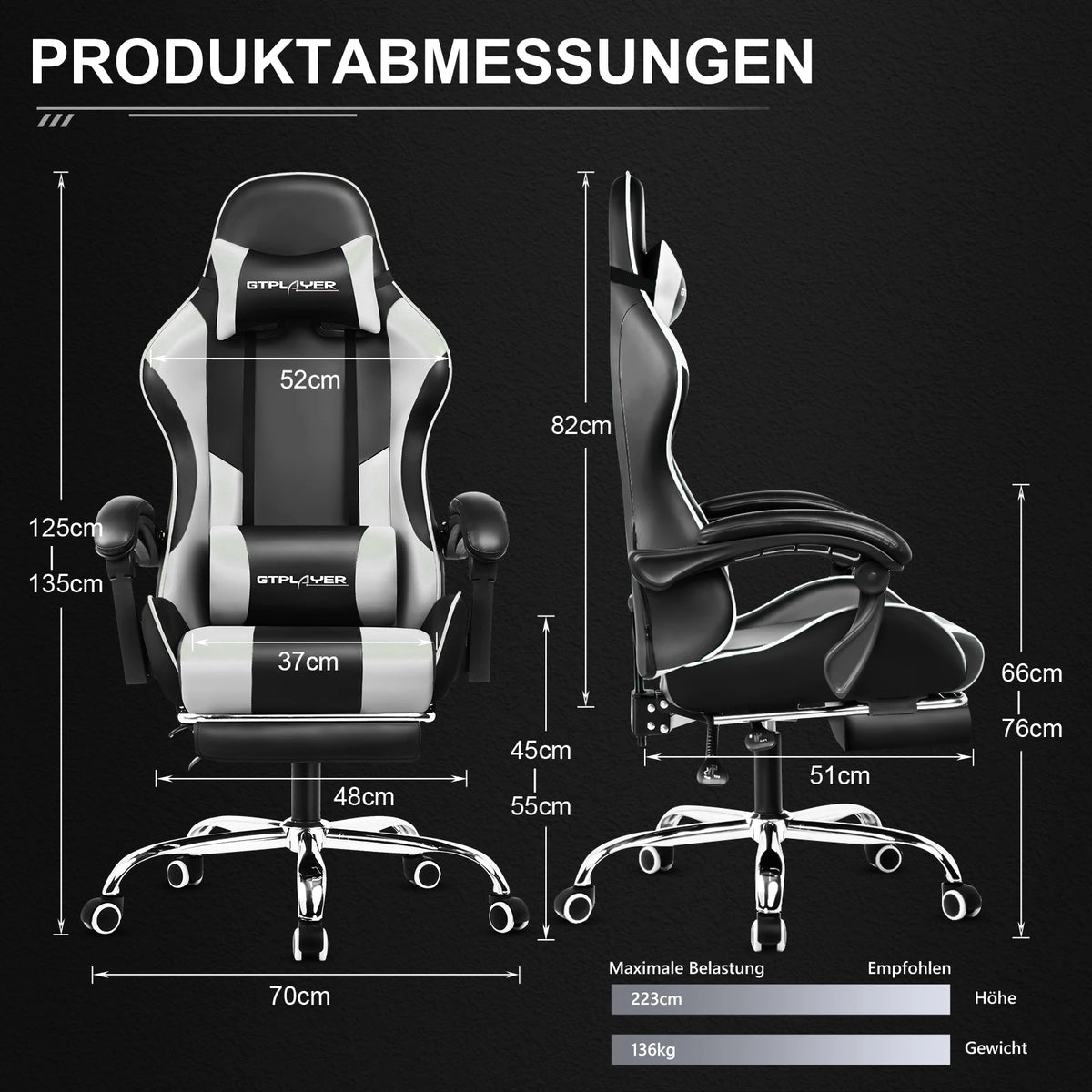 GTPLAYER Gaming Chair — Massage, Footrest, Lumbar Support