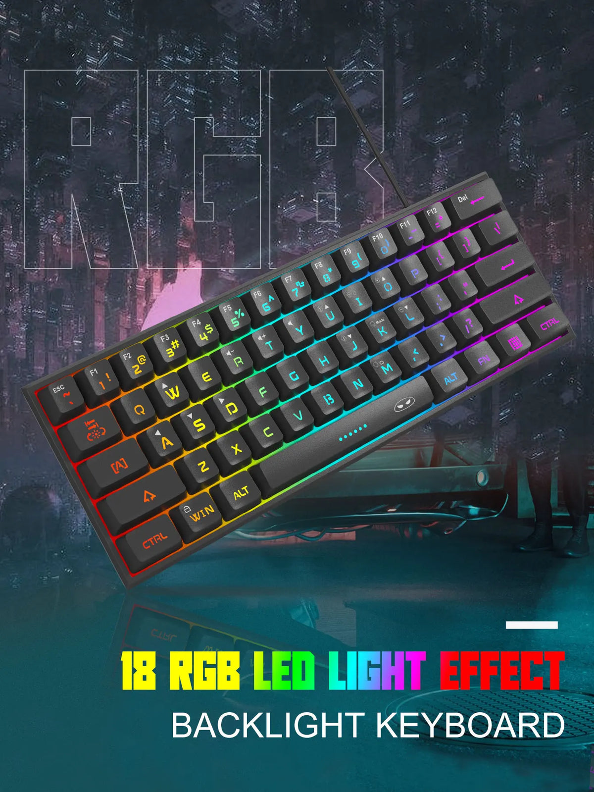 MageGee Mini 60% Compact Gaming Keyboard — RGB, 61 Keys
