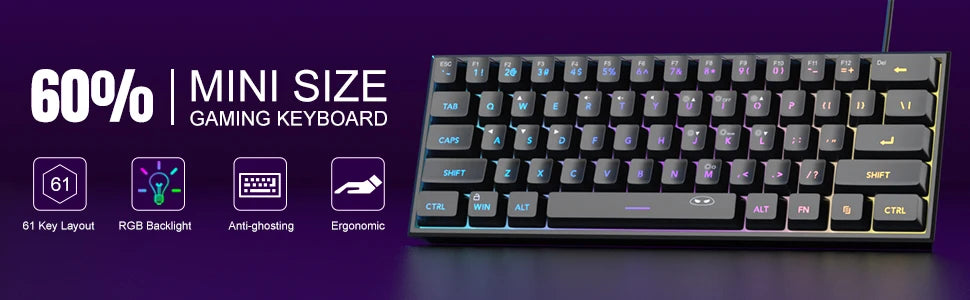 MageGee Mini 60% Compact Gaming Keyboard — RGB, 61 Keys