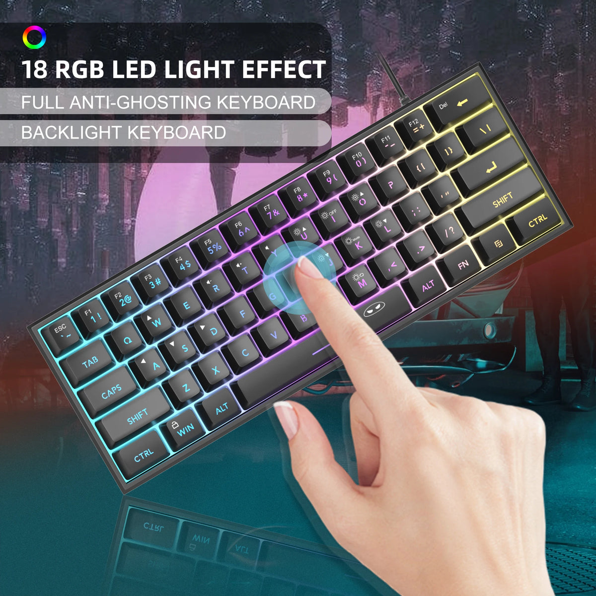 MageGee Mini 60% Compact Gaming Keyboard — RGB, 61 Keys