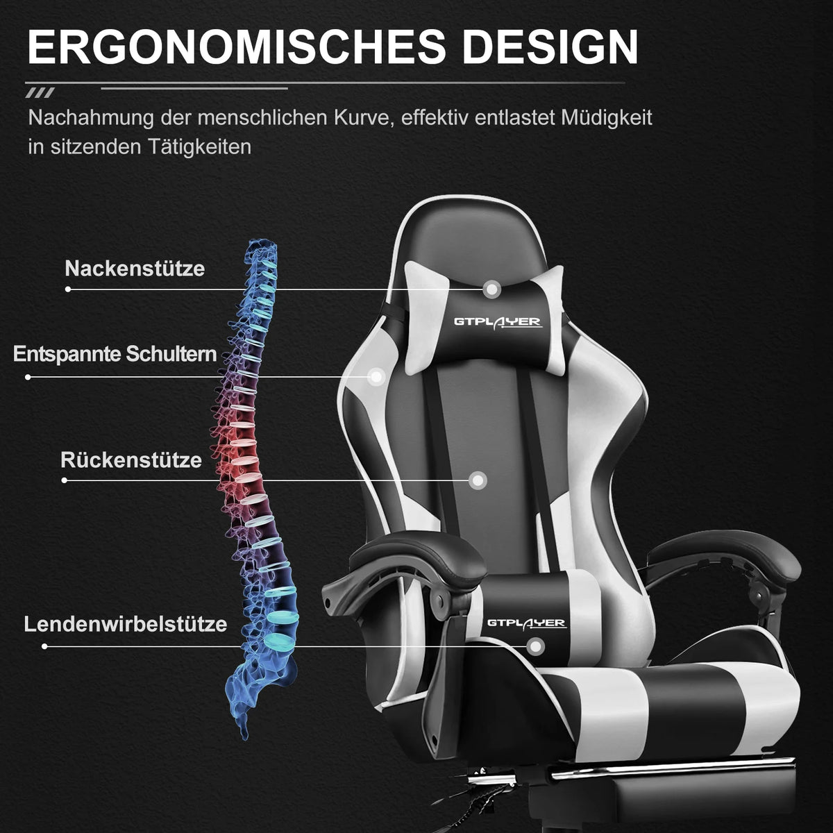 GTPLAYER Gaming Chair — Massage, Footrest, Lumbar Support