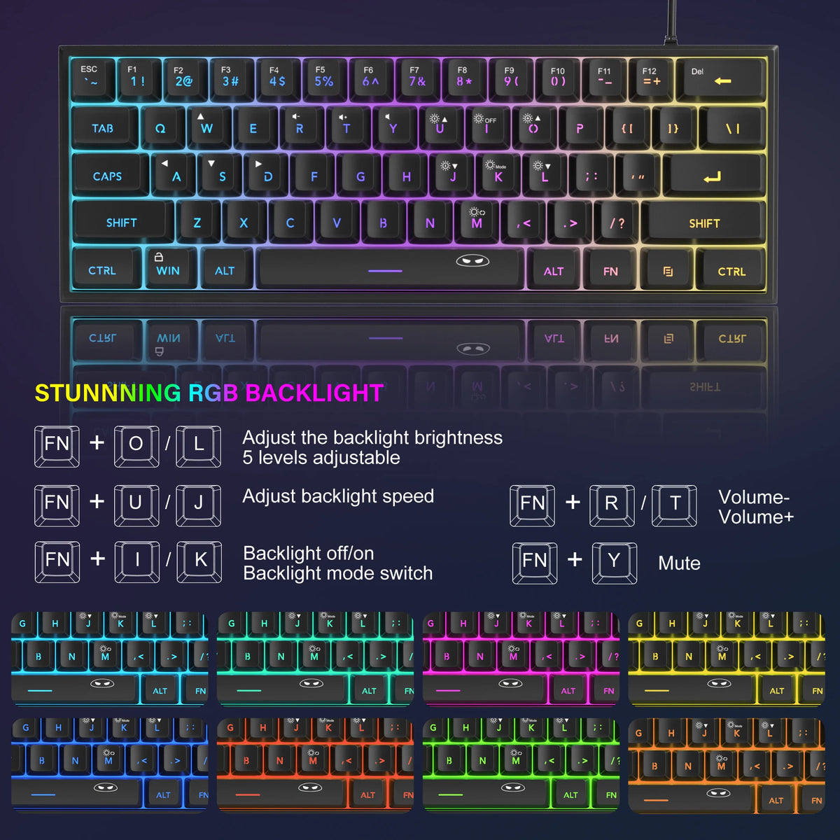 MageGee Mini 60% Compact Gaming Keyboard — RGB, 61 Keys