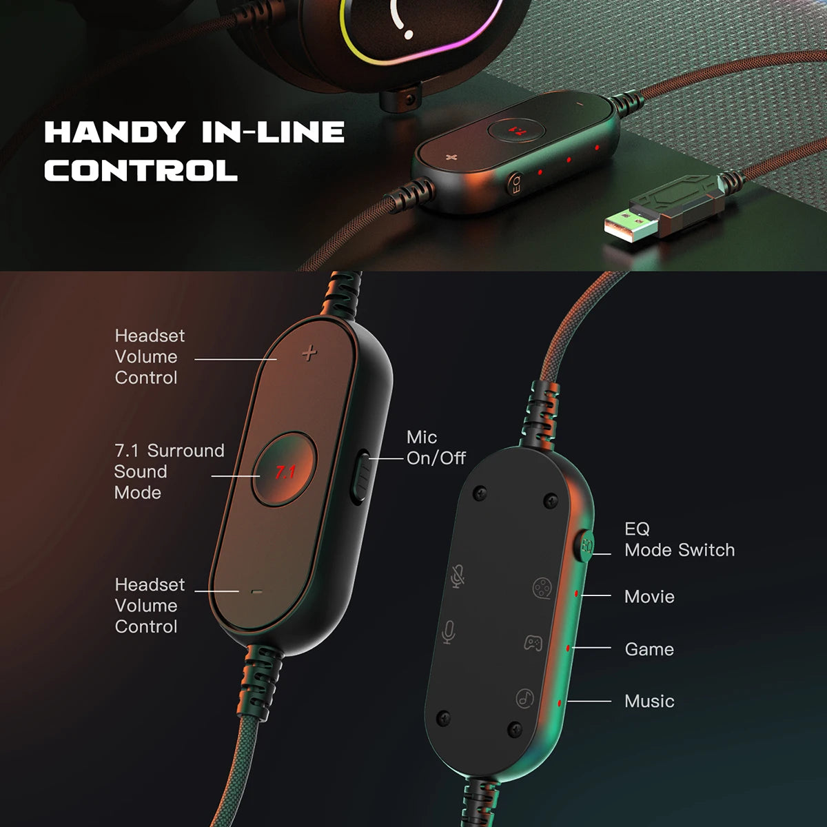 Fifine RGB Gaming Headset — 7.1 Surround Sound, Mic, PC/PS4/PS5