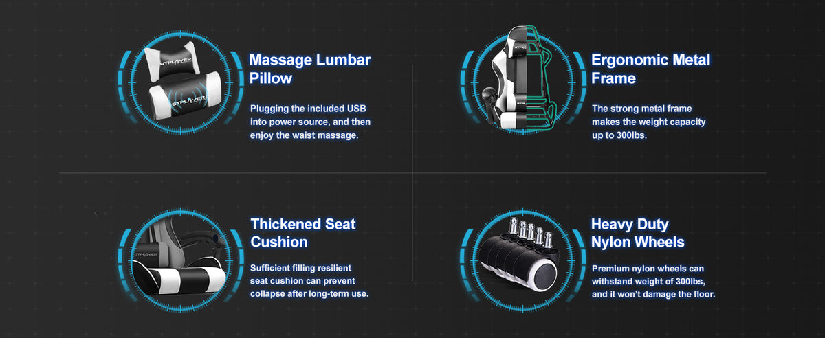 GTPLAYER Gaming Chair — Massage, Footrest, Lumbar Support