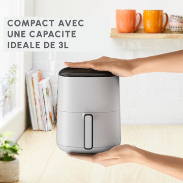 Moulinex Easy Fry Compact Friteuse sans huile, 3 L, 4 personnes, 10 programmes automatiques, Ecran digital, Format compact, air fryer EZ145A20, Beige