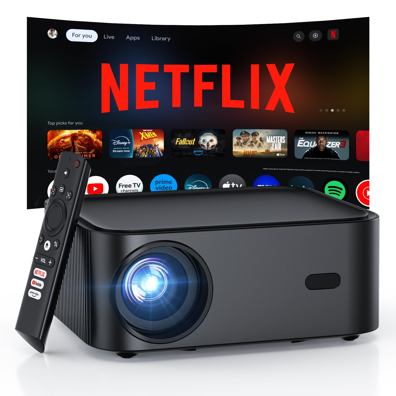 HAPPRUN 4K Projector — WiFi, Bluetooth, Netflix Certified