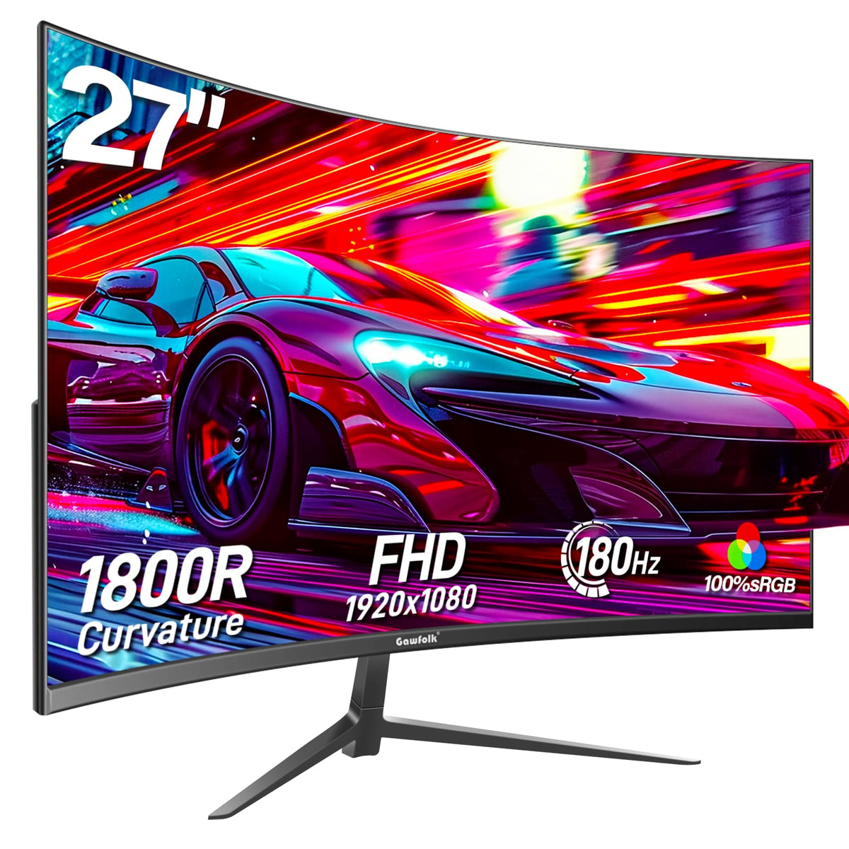 Gawfolk 27" Curved Gaming Monitor 180Hz — FreeSync