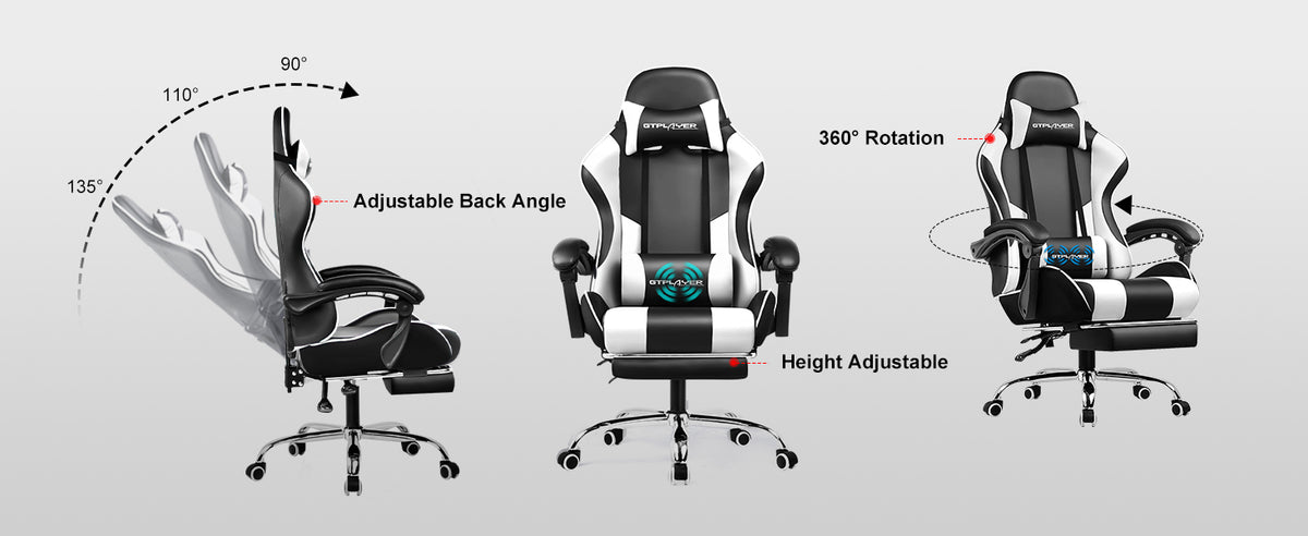 GTPLAYER Gaming Chair — Massage, Footrest, Lumbar Support