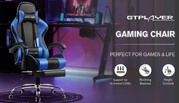 GTPLAYER Office Chair Gaming chair Massage Gaming armchair Ergonomic Gamer chair Footrest, Head Support Massage Lin Pillow,