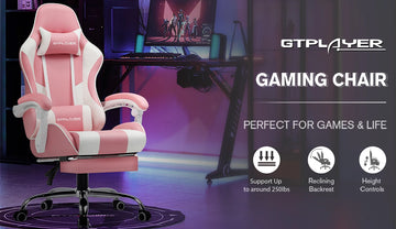 GTPLAYER Office Chair Gaming chair Massage Gaming armchair Ergonomic Gamer chair Footrest, Head Support Massage Lin Pillow,