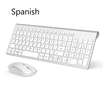 Wireless Keyboard Mouse Spanish/Russian Set 2.4G Ultra-Thin Sleek Design for office/travel Full Size Wireless Mouse Keyboard