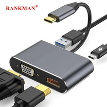 Rankman USB C Hub to 4K HDMI-Compatible Type C VGA USB 3.0 Docking for MacBook iPad Samsung S21 Dex TV Monitor Mouse U Disk