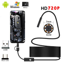 7mm Endoscope Mini Action Camera 720p Video Waterproof Cameras 6LED Inspection Borescope 360 Camera for Android Mobile Phone