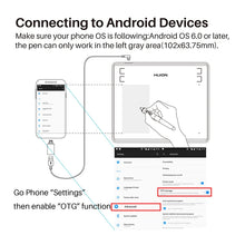 HUION HS64 Graphics Drawing Digital Tablets OTG Function Signature Pen Tablet with Battery-Free Stylus for Android Windows macOS