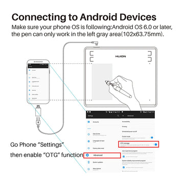 HUION HS64 Graphics Drawing Digital Tablets OTG Function Signature Pen Tablet with Battery-Free Stylus for Android Windows macOS
