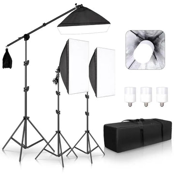 SH 3Pcs Soft Box With LED Blub Professional Photo Studio Softbox Lights Lighting Kit Accessories Equipment Tripod Stand