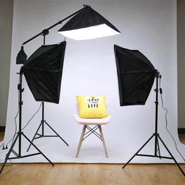 SH 3Pcs Soft Box With LED Blub Professional Photo Studio Softbox Lights Lighting Kit Accessories Equipment Tripod Stand