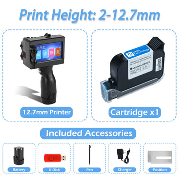 Handheld Inkjet Printer 12.7/25.4mm for QR Barcode Batch Date Number Logo Expiry Date Coding Machine 25 Languages Non-encrypted