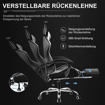 GTPLAYER Office Chair Gaming chair Massage Gaming armchair Ergonomic Gamer chair Footrest, Head Support Massage Lin Pillow,
