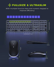 Wireless Ultra Slim Full Size Keyboard and Mouse Combo Rechargeable 2.4G USB Cordless Illuminated Keyboard & Mouse Set