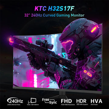 KTC H32S17F 32 inch Curved Gaming Monitor 1920*1080 HVA Panel 240Hz Refresh Rate 125% sRGB, 3500:1 Contrast Ratio, Adaptive Sync