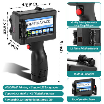 12.7/25.4mm Handheld Inkjet Printer Gun QR Barcode Batch Date Number Logo Expiry Date Coding Machine Non-encrypted 25 Languages