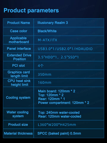 Power Train Illusionary Realm 3 M-ATX Desktop Case Support 350mm GPU 240 Water Cooler Side Transparent Computer Chassis