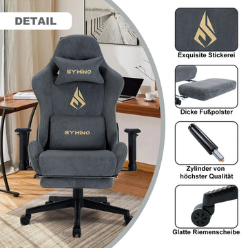 Symino Gaming Chair, Ergonomic Gamer Chair with Footrest, Breathable PC Chair with Adjustable Lumbar Cushion, Headrest Cushion