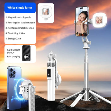 DIXSG Magnetic Selfie Stick Tripod with Bluetooth Remote Control Extendable Phone Stand Magnetic Tripod for Video Recording