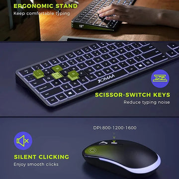 Wireless Ultra Slim Full Size Keyboard and Mouse Combo Rechargeable 2.4G USB Cordless Illuminated Keyboard & Mouse Set