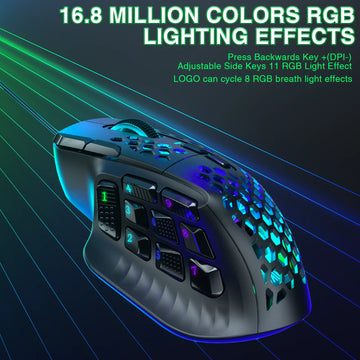 SOLAKAKA SM809 Wired Gaming Mouse 16 Side Buttons 22800 DPI Programmable Macro MMO Mouse Gamer PAW3311 Honeycomb Ergonomic RGB