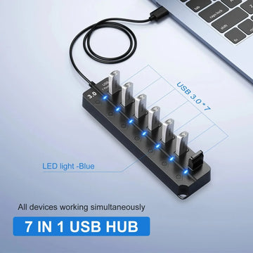 USB Hub 3.0 Multiprise USB High Speed Splitter 7 Port 5Gbps Power Adapter USB 2.0 Expander Switch for Computer Accessories