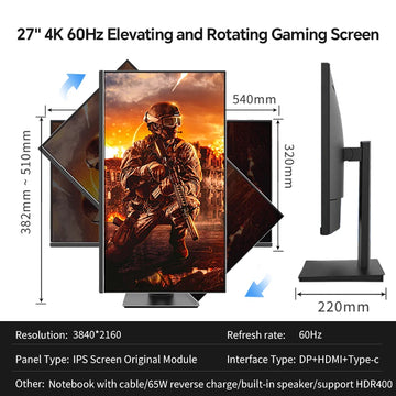 Anmite 27" IPS 4K Monitor Ps4 LCD Computer Game High color gamut screen suitable for graphic designers