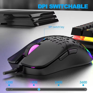 RAIKU G701 Wired 6 Keys Mouse Colorful Lighting Gaming and Office For Microsoft Windows and Apple IOS System