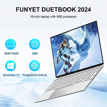 2024 New 16" Inch 4K Laptop, 120 Hz ultra-clear screen, Windows 11 Pro Portable PC Gaming notebooks 32GB 2TB fingerprint unlock