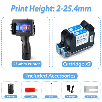 Handheld Inkjet Printer 12.7/25.4mm for QR Barcode Batch Date Number Logo Expiry Date Coding Machine 25 Languages Non-encrypted