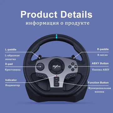 PXN V9 270°/900° Gaming Steering Wheel for PC Windows 7/8/10/11/PS4/PS3/Switch/Xbox One/Xbox Series X/S