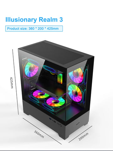 Power Train Illusionary Realm 3 M-ATX Desktop Case Support 350mm GPU 240 Water Cooler Side Transparent Computer Chassis