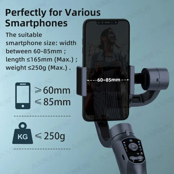 F10 3-Axis Handheld Gimbal Smartphone Stabilizer Cellphone Selfie Stick for Android iPhone Phone Vlog Anti Shake Video Recording