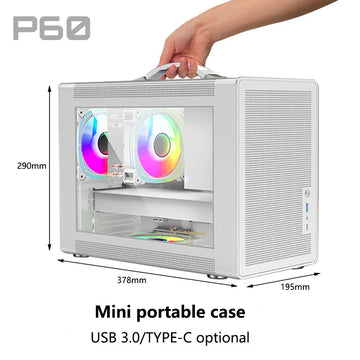 Power Train P60 M-ATX Portable Computer Case ITX Motherboard ATX/SFX Power Supply Support U3 Type-C Desktop MINI Small Chassis