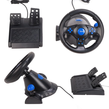 Game Racing Wheel Gaming Steering Wheel 180 Degree Rotation Multifunctional 3 in 1 Game Racing Wheel with Pedals for PC