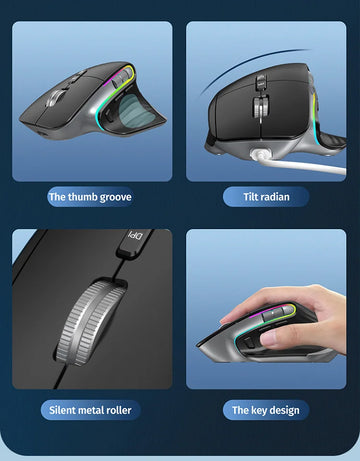 Multi-Device Wireless Mouse Bluetooth 5.0 & 3.0 Mouse 2.4G Wireless Portable Optical Mouse Ergonomic Right Hand Computer Mice