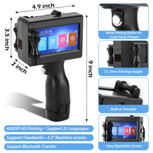 Handheld Inkjet Printer 12.7/25.4mm for QR Barcode Batch Date Number Logo Expiry Date Coding Machine 25 Languages Non-encrypted